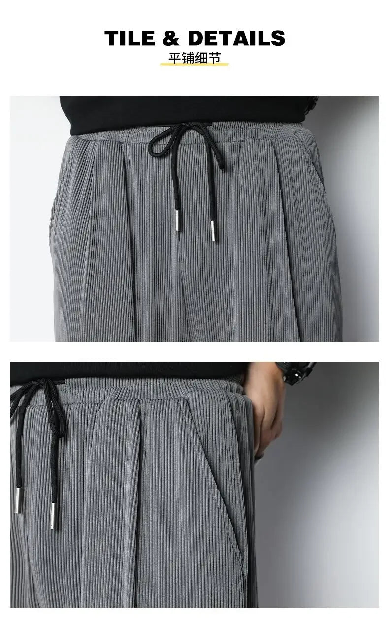 Summer White Casual Pants Men's Ice Silk Pants Men's Drape Floor Mop Pants Korean Straight Loose Wide Leg Long Pants
