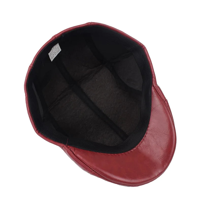 Fall Winter PU Men's Beret Hat Fashionable Casual Style Headwear for Men Bright Leather-like Warm Forward Hats Visors for Women