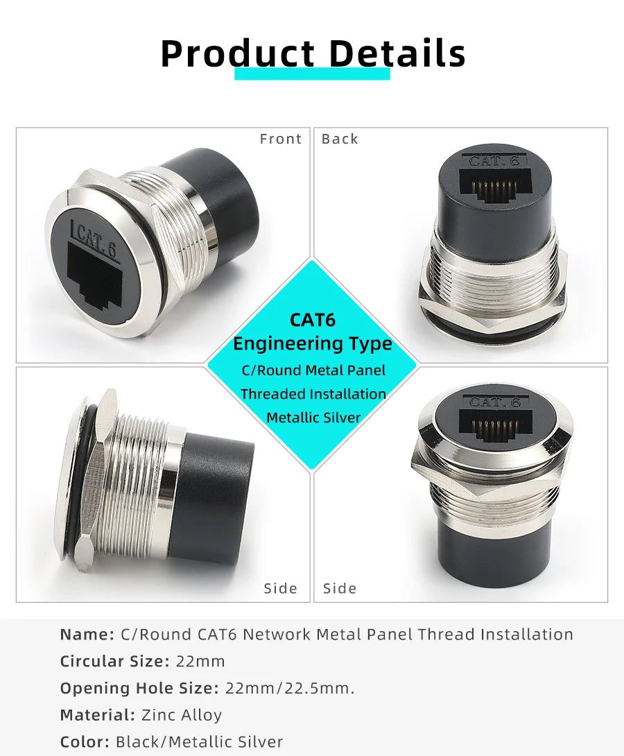 AVSSZ CAT6A CAT6 RJ45 Network Cable Connectors Metal Data Signal Adapter Computer Data Module Mounting Size 22m