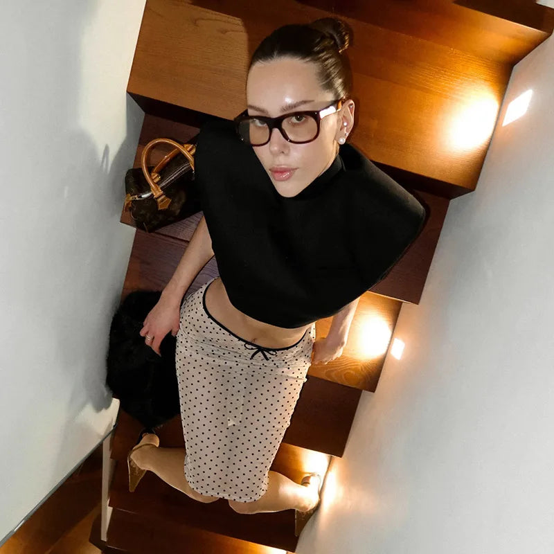 Summer Women Polka Dot Perspective Mesh Skirt Sexy High Waist Sheer See Through Midi Skirt Fashion Elegant Half Dress