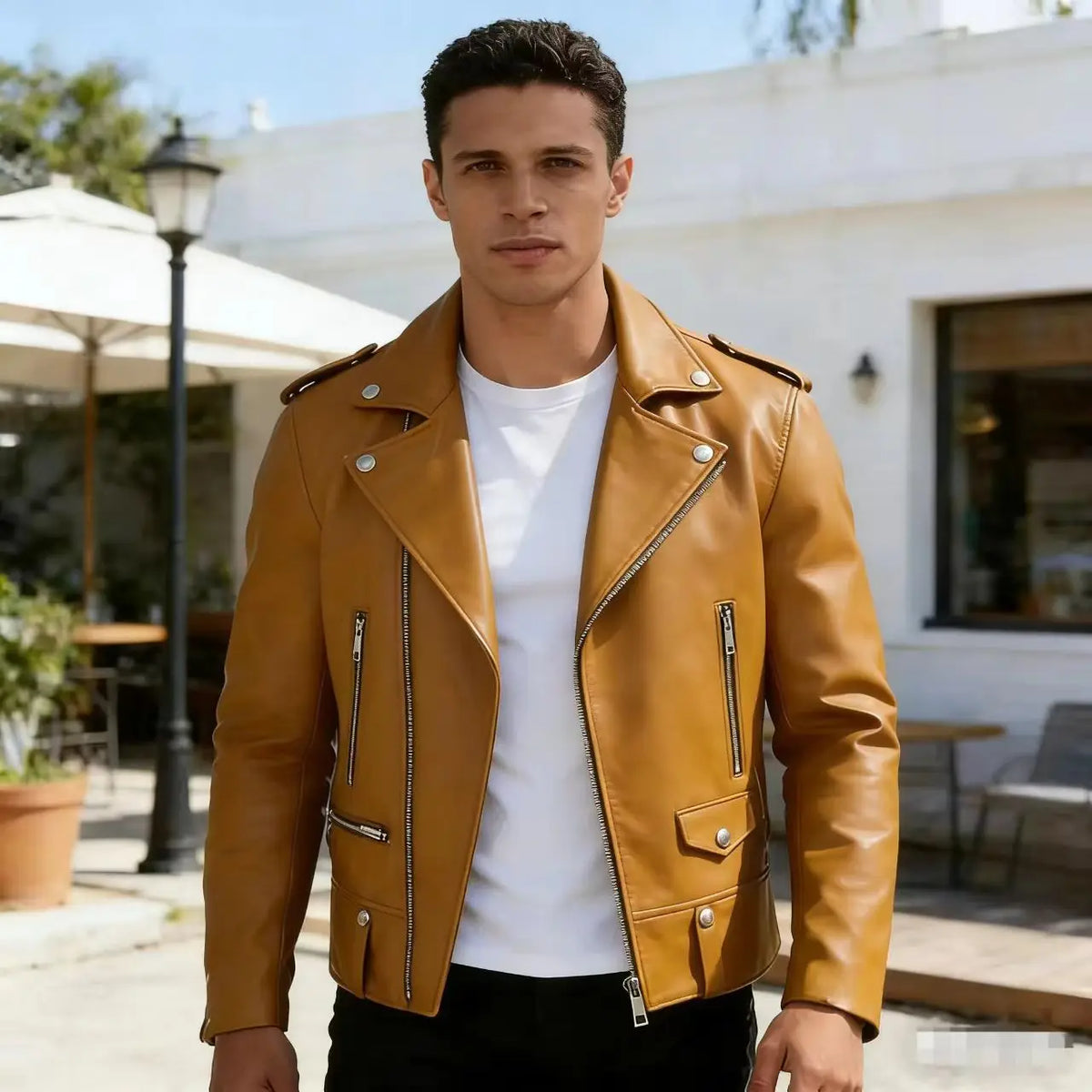 New Fashion Autumn Winter Men Solid Color Long Sleeve Zipper Slim Simple Trendy Faux Leather Coats Male Streetwear Top Clothes