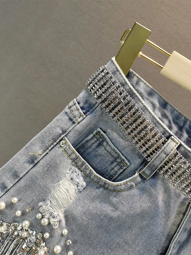 Women's High-Waist Wide-Leg Denim Shorts