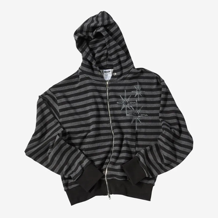 Streetwear BF Hoodies Coats 2025 Women's Clothing Loose Striped Hooded Sweatshirts Casual Fashion Zipper Korean Hoodie Y2k Tops