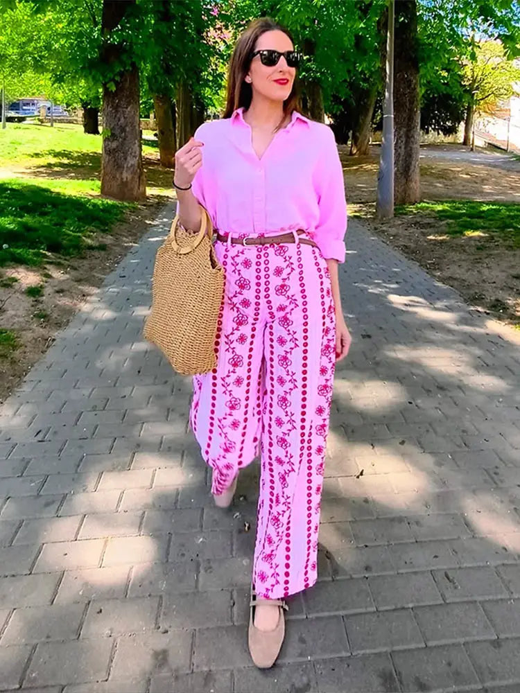 Hollow out Embroidery Long Pants Woman High Waist Flower Loose Straight Versatile Trousers Casual Street Lady New Fashion Pants