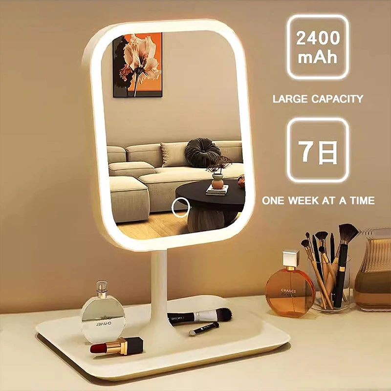 Desktop Vanity Mirror 3 Color Dimmable Light LED Makeup Lights Touching Women Bedroom Dressing Mirrors
