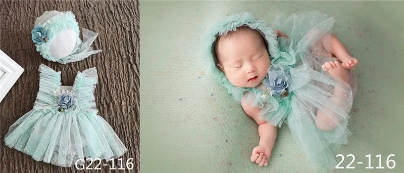 0-3Month Baby Newborn Photography Props Baby Hat Baby Girl Lace Romper Bodysuits Outfit Photography Clothing