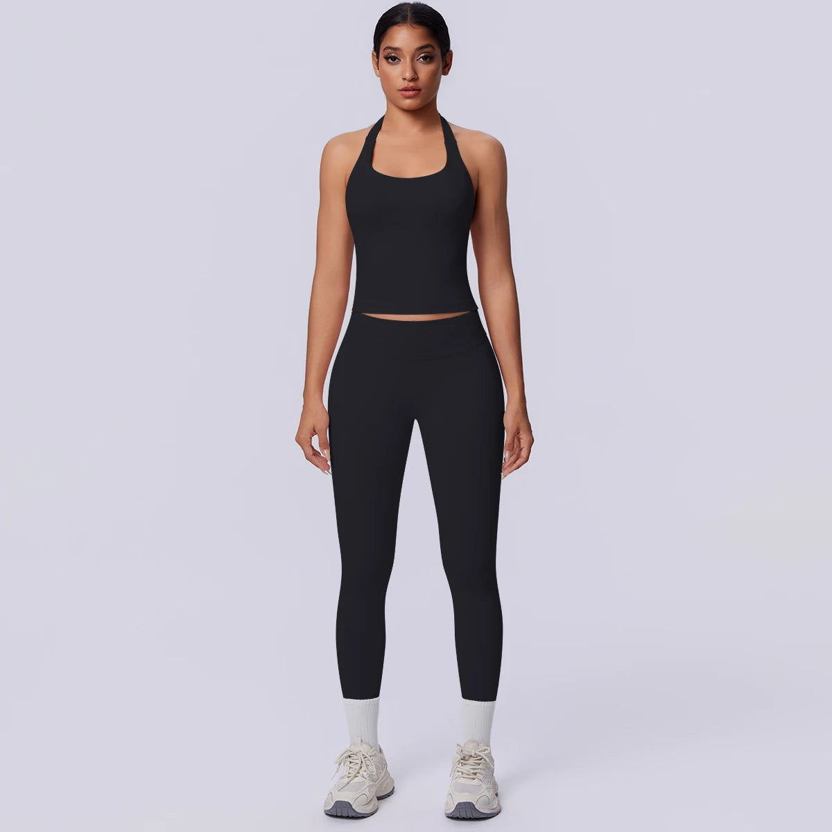 2PCS Woman Yoga Set Solid Color Sexy Fitness Top Summer Gym Workout High Stretch Female Pants Sports Fitness Clothing Yoga Set