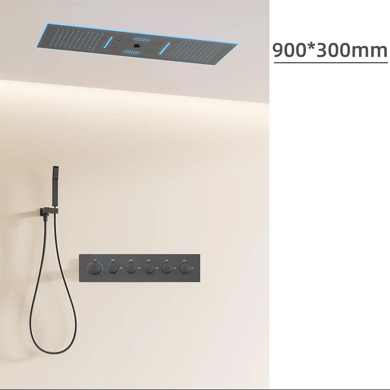 Embedded concealed shower head, wall-mounted, hidden, pre-buried, sky-high, giant overhead shower head with music function