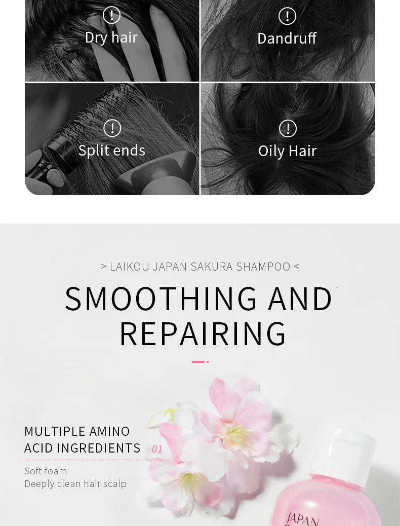LAIKOU Japan Sakura Shampoo Repair Damaged Hair Moisturizing Nourishing Anti Dandruff Oil Control Shampoos Hair Cleansing Care