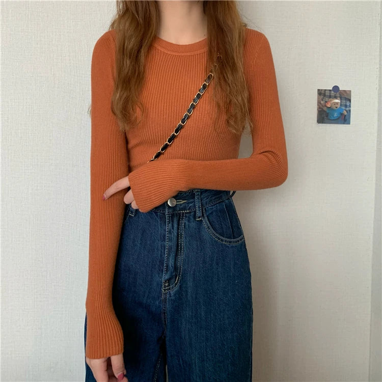 2026 Basic Tops Women Sweater Autumn Winter Long Sleeve Pullover Fashion O-neck Elastic Female Winter Solid Knitted Jumper