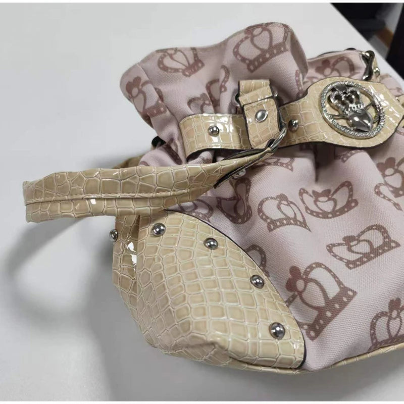Luxury Women Rivet Handbag,Y2k Girls Metal Studded Underarm Shoulder Bag,Niche Belt Buckle Commuter Chic East-West Tote Bag