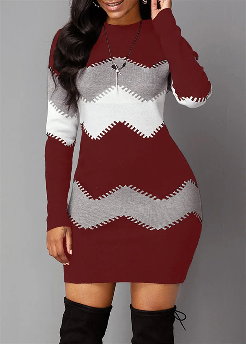 2025 Autumn Women's French Velvet Mini Dress Elegant Colour Blocking Casual Streetwear Femme Casual Slim Fit Pullover Dresses
