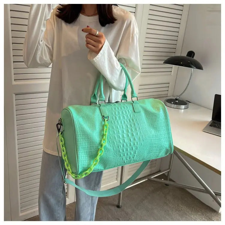 European / American Fashion Crocodile Pattern Embossed Large Capacity Portable Sports Travel Single Shoulder Crossbody Bag Trend