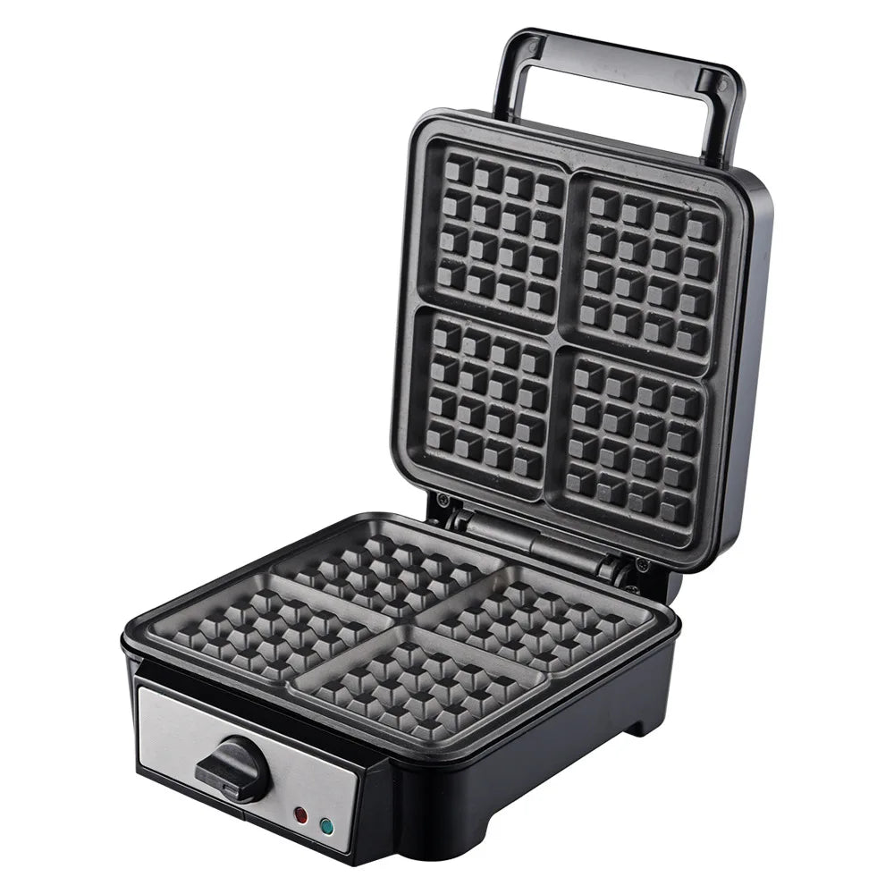 Custom OEM 1200w 4-piece non-stick square stainless steel Belgian waffle maker for breakfast at home