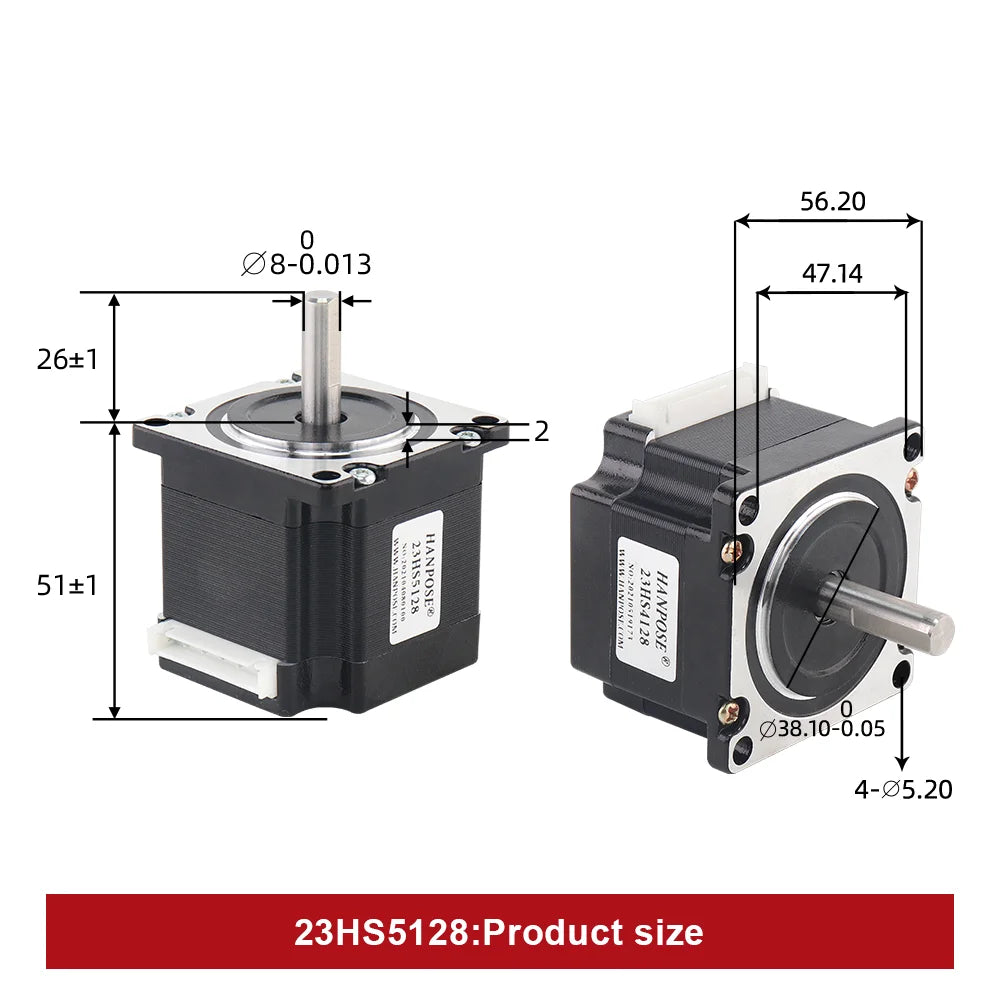 HANPOSE 23 Stepper Motor, Model 23HS4128 23HS5128 23HS5628 23HS7628, Shaft Diameter 8mm, Four-Wire System, 57 Series Motor.