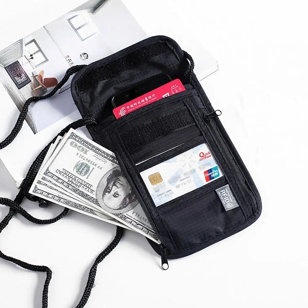 1 Pcs Waterproof RFID Nylon Storage Bag Travel Document Card Passport Bag Neck Wallet Money Document Card Passport Pouch
