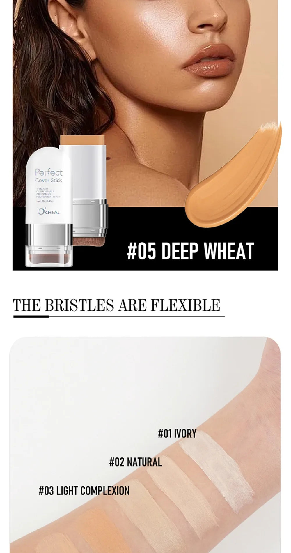 Thin and Comfortable Perfect Cover Stick Waterproof Instant Natural Concealer Foundation Stick Long-lasting with Brush
