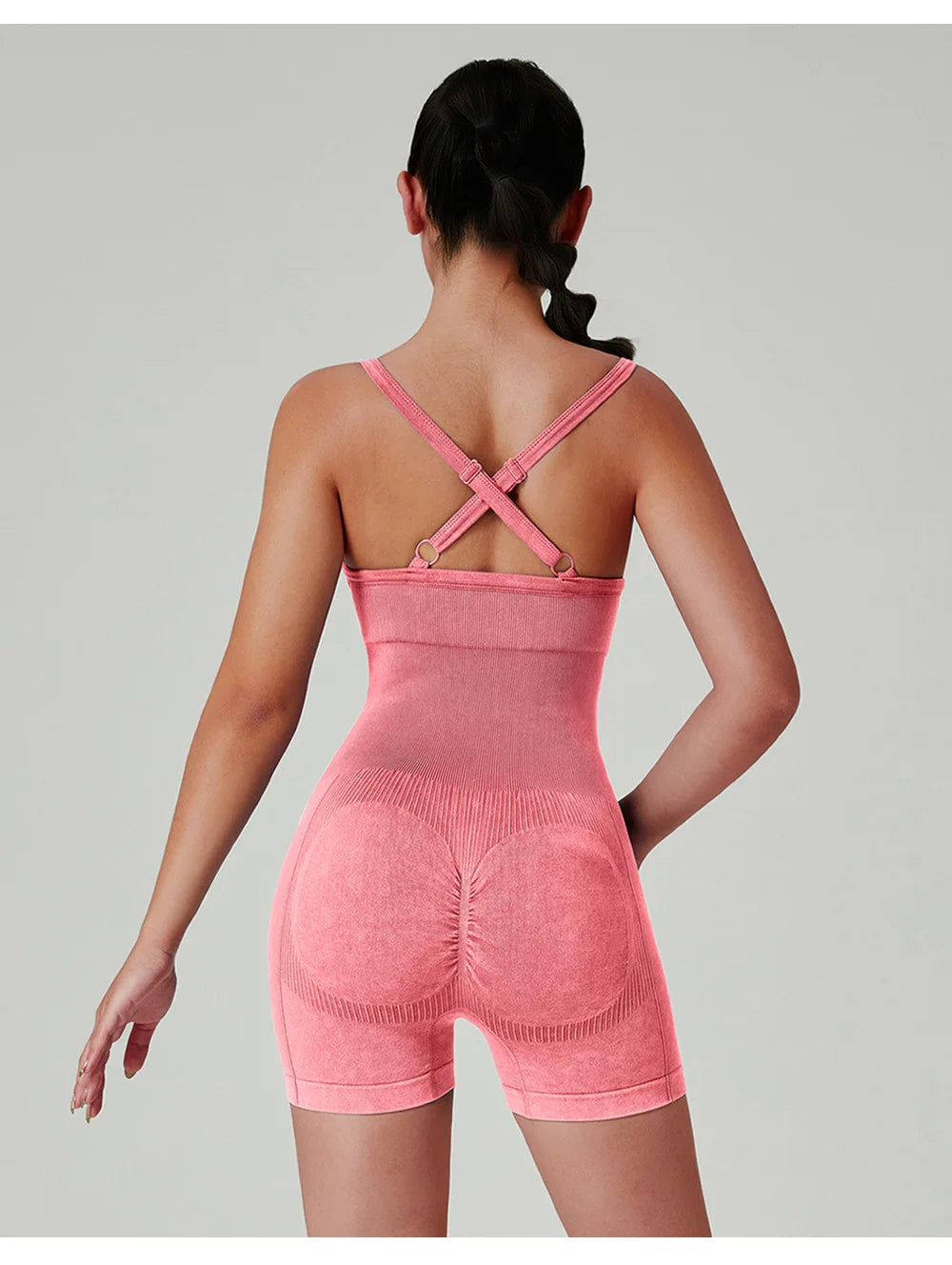 Seamless Shorts Gym Set Women Jumpsuit Yoga Set Water-washed 1pc Summer Workout Suit Bodysuit Fitness Push Up Short Sport Set