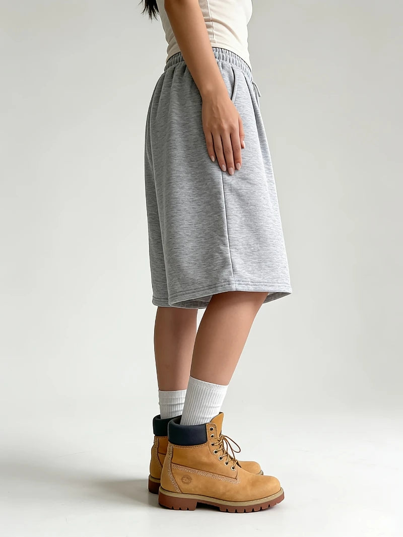 Women's Casual Sports Shorts, Elastic Waist, Wide Leg, Straight Leg, Five-Point Shorts, Loose Fit, Drawstring short pants women