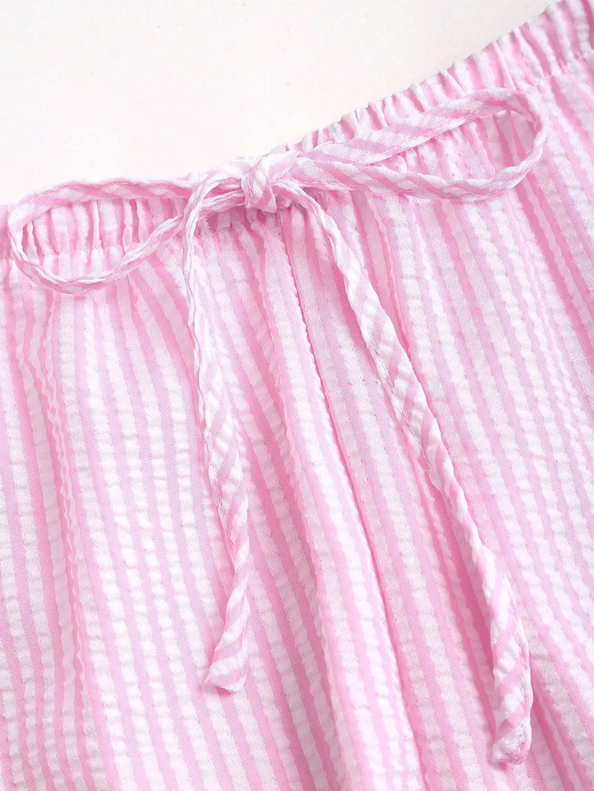 Summer Solid Color Tie Pants Set Stripe Casual Sweet Versatile Loose Comfortable Vacation Daily Two Piece Set
