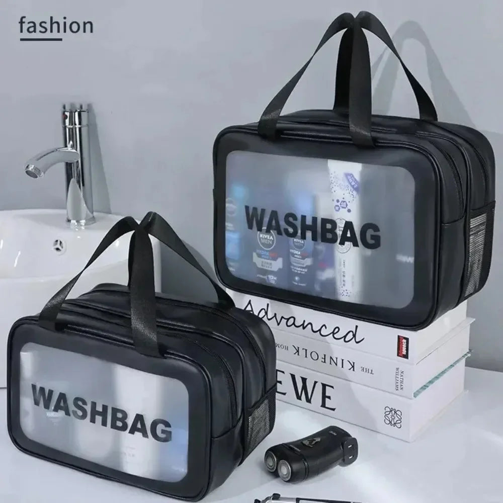 Dry-wet Separation Double Transparent PU Makeup Bag Portable Washing Bag Cosmetic Storage Bag Travel Fitness Swimming Essentials