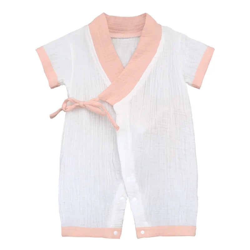 0-18M Summer Baby Girl Boys Clothing Rompers Jumpsuit Short-sleeved Floral Print Cute Soft Newborn Infant Baby Kimono Playwear