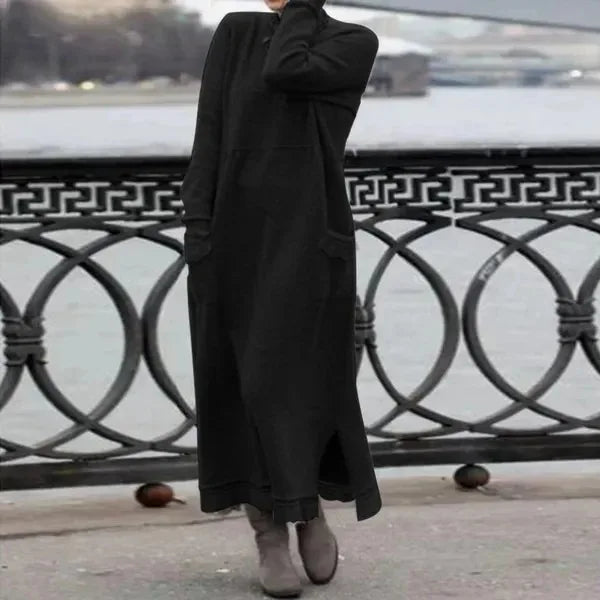 Women's Maxi Dress Autumn Winter Fashion New Style Elegant Loose Long Sleeve Hoodie Retro Casual Thick Warm Dresses For Women