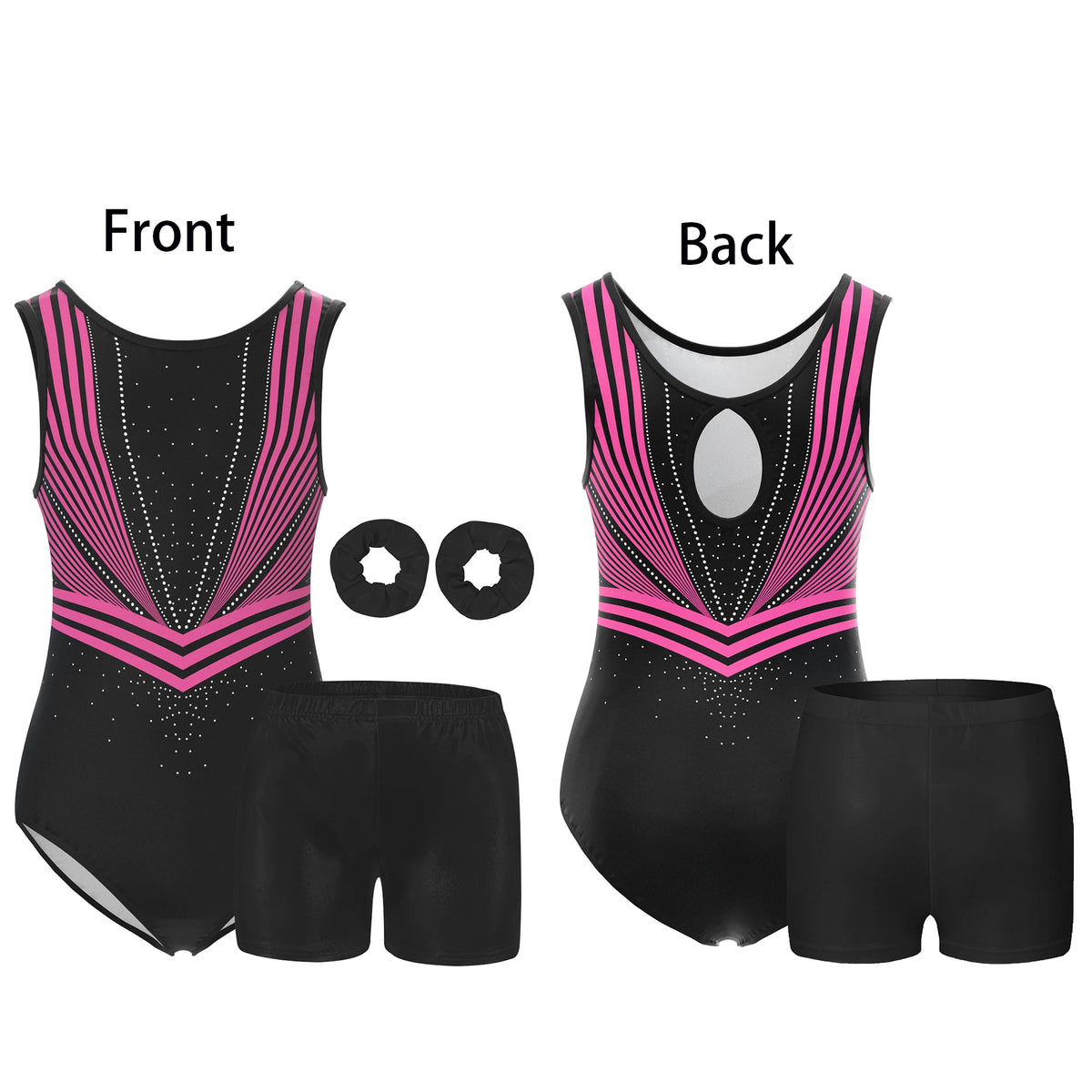 4 Piece Gymnastics Leotards for Girls Sleeveless Athletic Biketard Kids Water-drop Back Unitard Tumbling Activewear Outfits