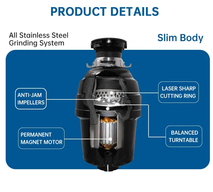 0.5 HP Kitchen Sink Food Waste Disposer – Continuous Feed
