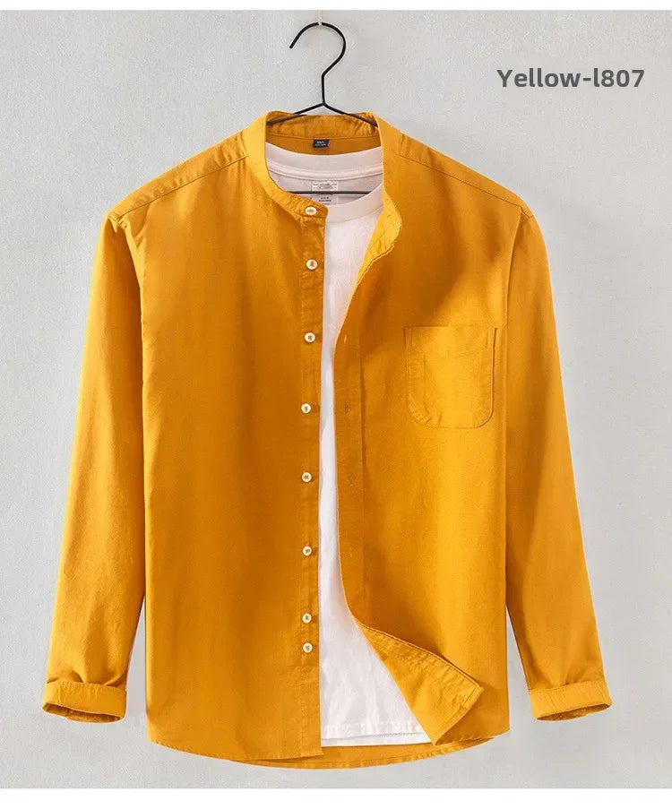 2027 Cotton Stand-up Neck Oxford Spinning Anti-wrinkle Casual Spring Autumn New Men's Shirt Jackets Long Sleeve Shirt Men's