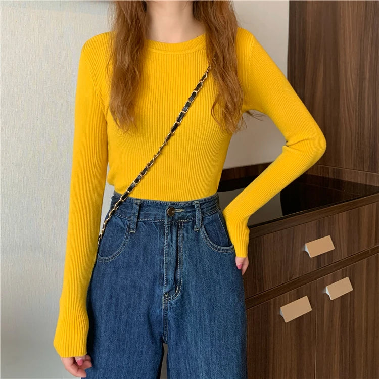 2026 Basic Tops Women Sweater Autumn Winter Long Sleeve Pullover Fashion O-neck Elastic Female Winter Solid Knitted Jumper