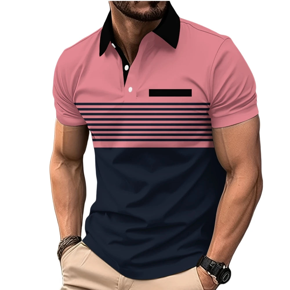 Summer T Shirts for Men 2024 Short Sleeve Men's Clothing Collar 3D Printing Plain Shirt Striped Polo Tees Fashion Pullover Tops