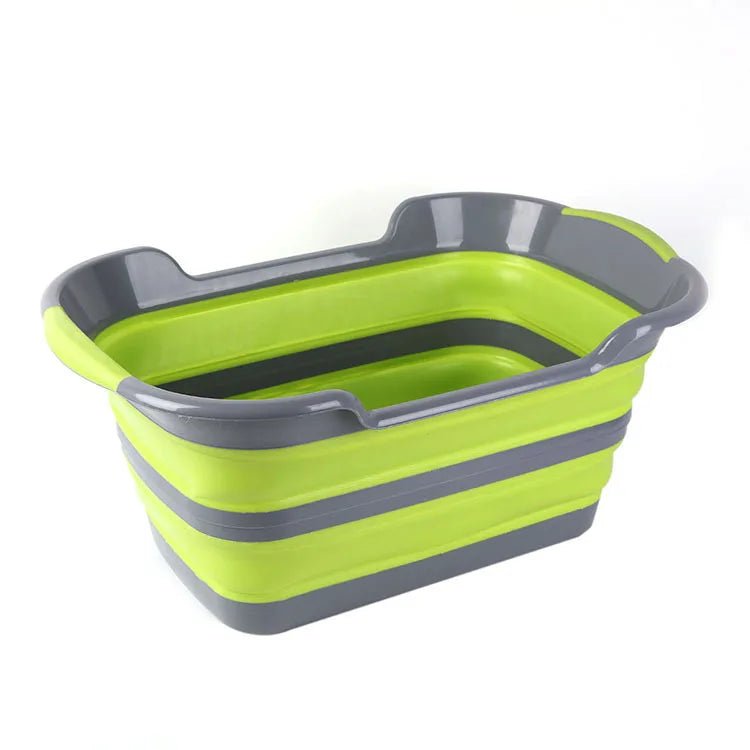 New silicone PP folding bathtub, multi-functional foldable pet/baby bathtub, with drain holes, laundry storage basket