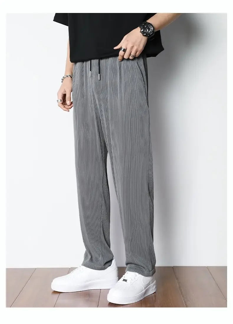 Summer White Casual Pants Men's Ice Silk Pants Men's Drape Floor Mop Pants Korean Straight Loose Wide Leg Long Pants