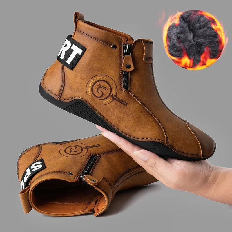Autumn and Winter New Men's Short Boots British Classic Retro Flat Bottom Cotton Shoes Outdoor Business Sports Casual Shoes