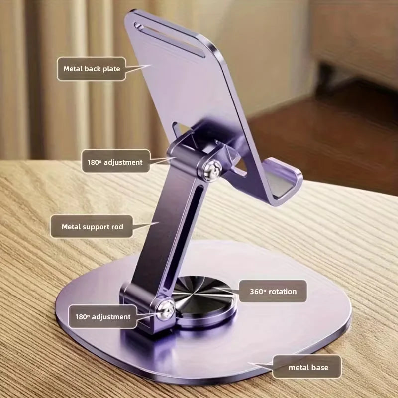 Aluminum Alloy Mobile Phone Stand - Waterproof 360° Rotatable Desktop Stand with 2-Position Adjustable Foldable Design