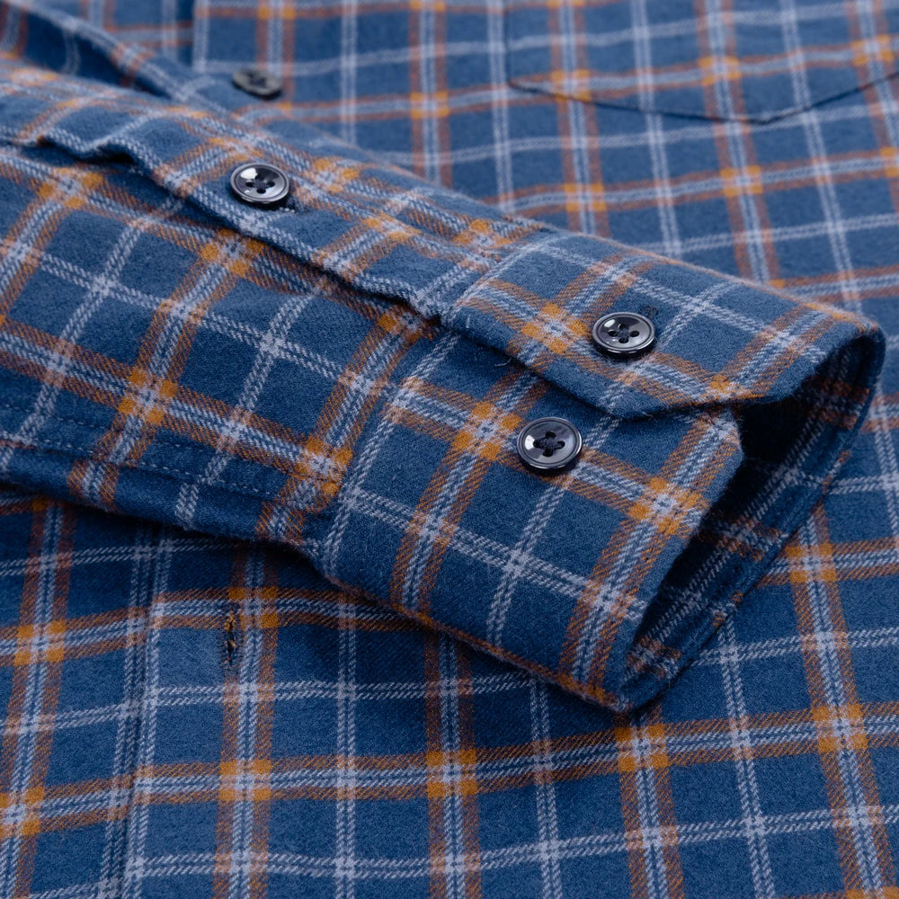 Vintage Men's Flannel Shirts with Pocket Long Sleeve Brushed Shirt for Men Warm Casual Soft Cotton 100% Button Down Plaid Shirt