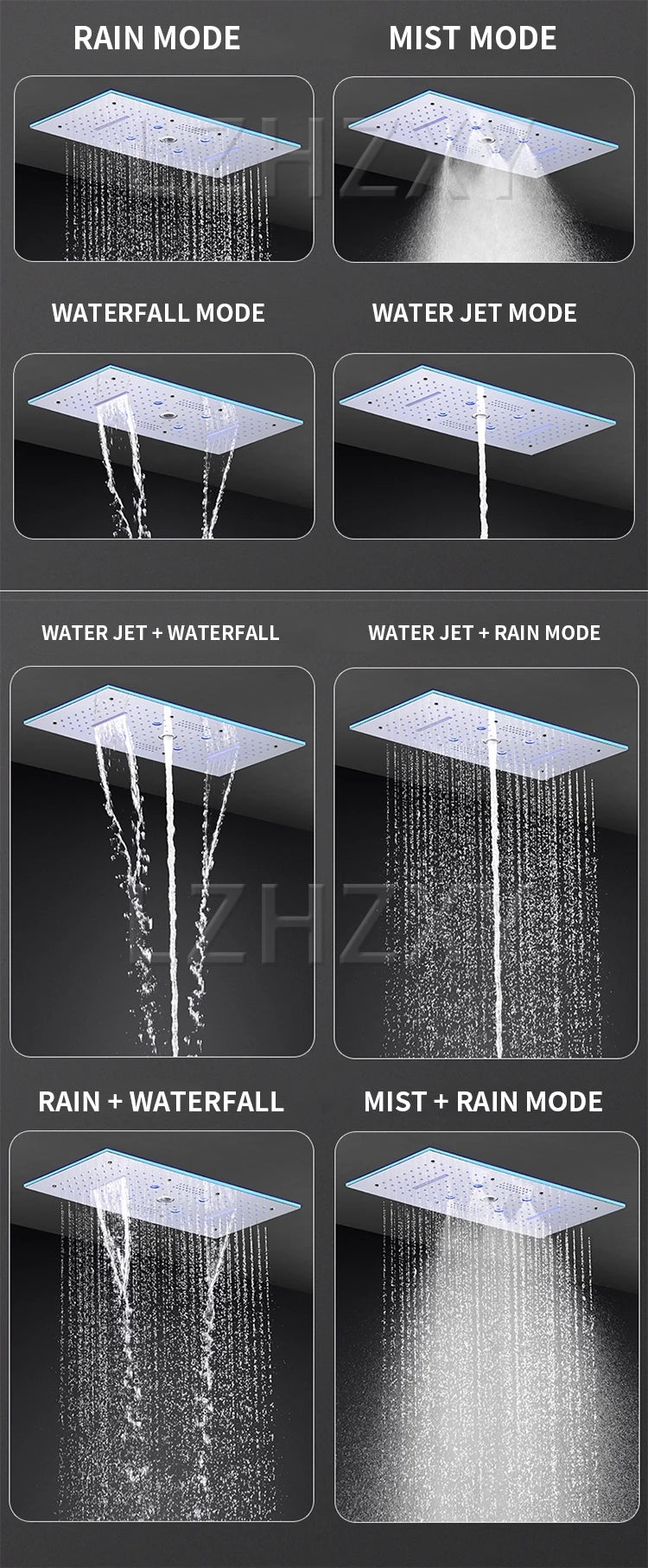 Embedded concealed shower head, wall-mounted, hidden, pre-buried, sky-high, giant overhead shower head with music function