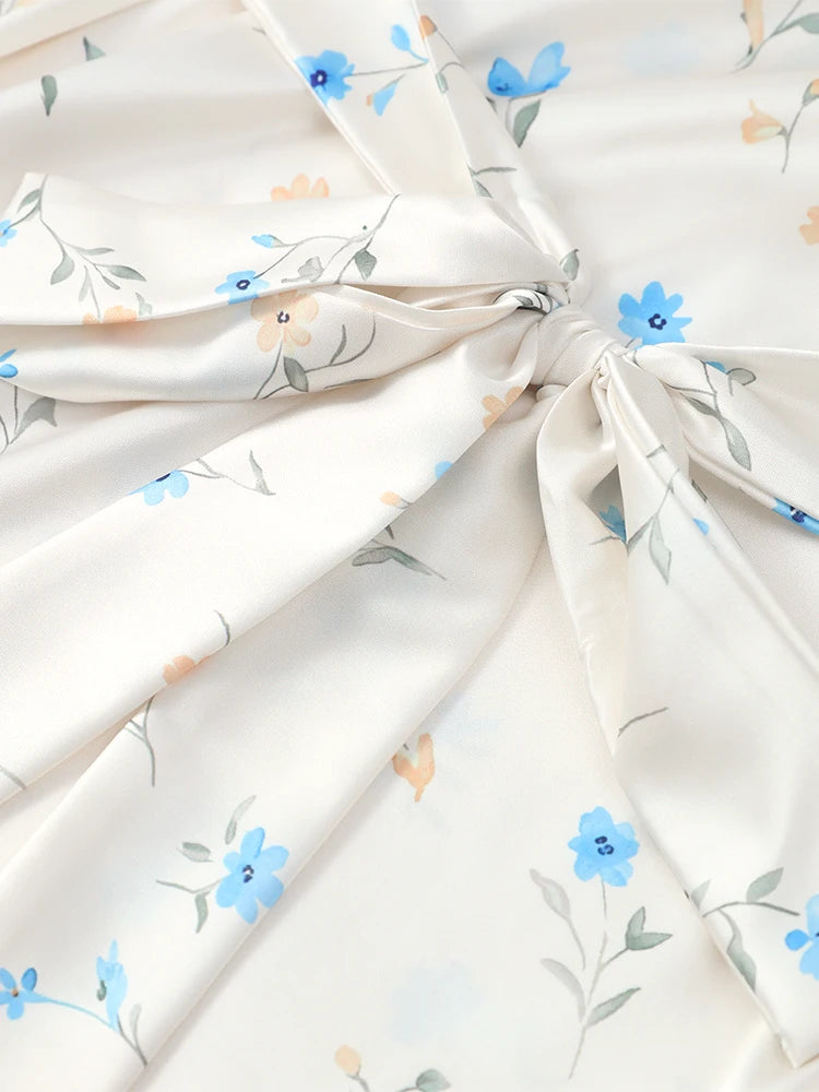 Printed Floral Print Elegant Long Dress For Women Short Sleeve V Neck Fashion Slim Dress Satin Commuting Banquet Female Dress