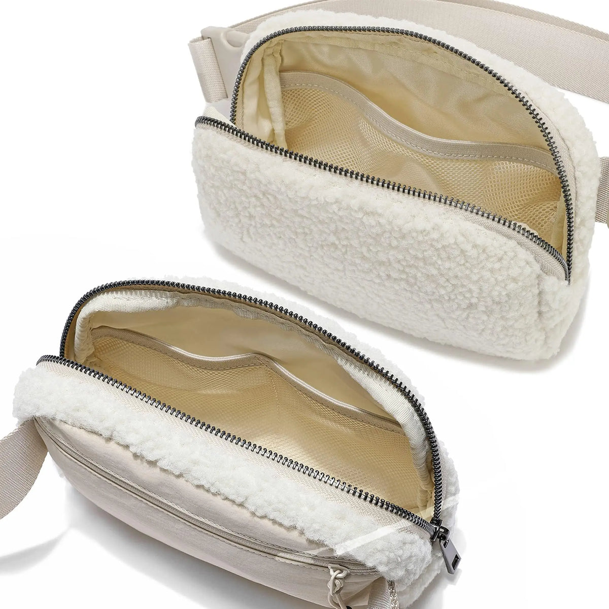 Winter Fleece Belt Bag for Everywhere Women Crossbody Bag White Fanny Pack Bag Small Waist Bag with Adjustable Strap (Ivory)