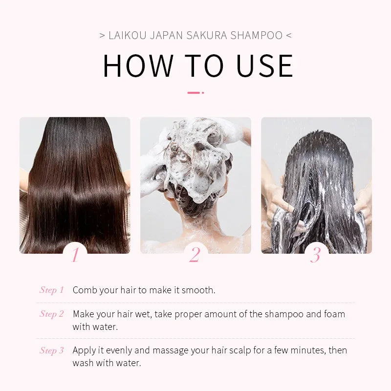 LAIKOU Japan Sakura Shampoo Repair Damaged Hair Moisturizing Nourishing Anti Dandruff Oil Control Shampoos Hair Cleansing Care