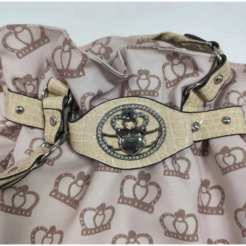 Luxury Women Rivet Handbag,Y2k Girls Metal Studded Underarm Shoulder Bag,Niche Belt Buckle Commuter Chic East-West Tote Bag