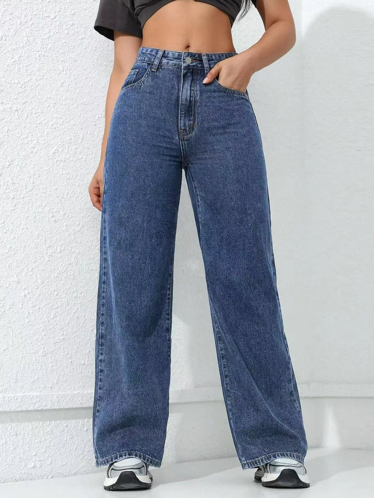 2026 New American Fashion Women's Loose Casual Wide Leg Straight Denim Jeans Baggy Streetwear Pants All Season Trousers