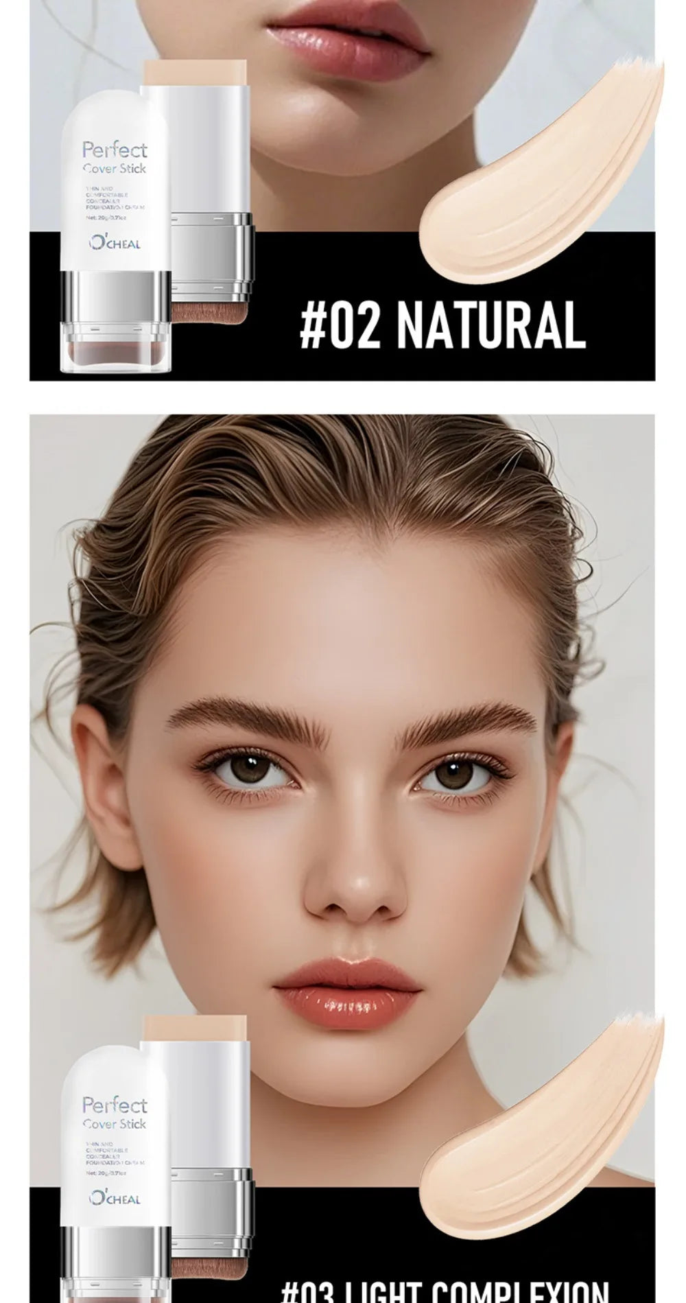 Thin and Comfortable Perfect Cover Stick Waterproof Long-lasting Concealer Foundation Stick with Brush Instant Natural