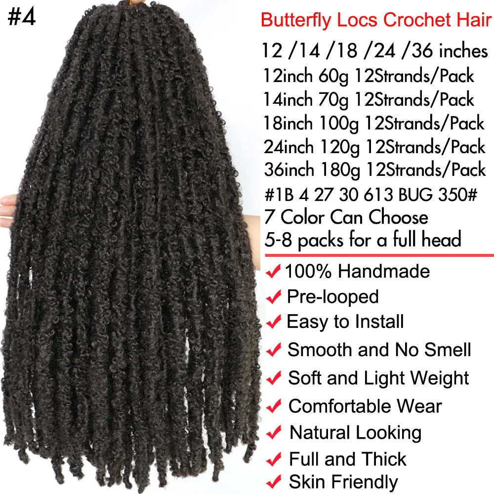 1- 6Packs Butterfly Locs Crochet Hair 36 24 18 14 12inch Pre Twisted Natural Black Distressed Faux Locs Crochet Braids for Women