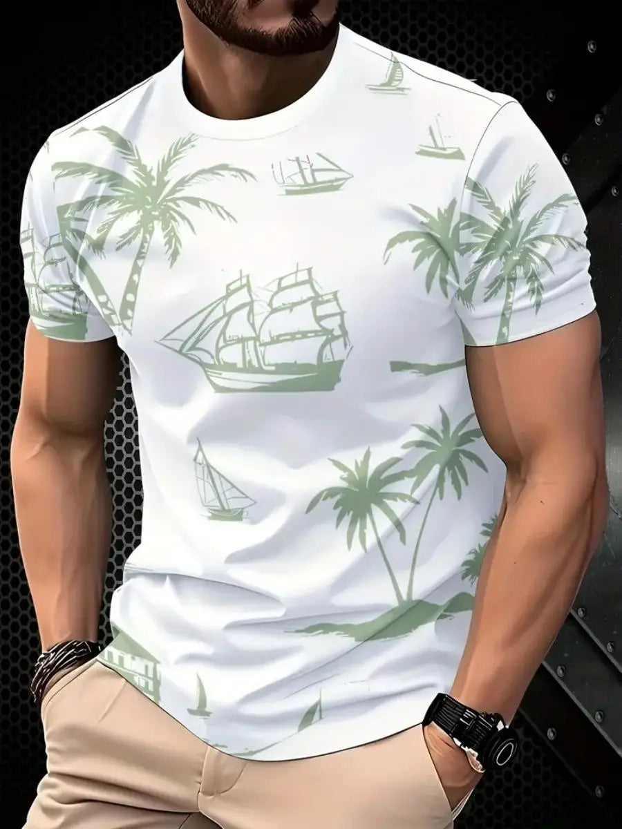 Coconut Tree 3D Print Hawaiian T-Shirts Men Women Round Neck Short Sleeve T Shirt Oversized Street Tee Street Top Men's Clothing