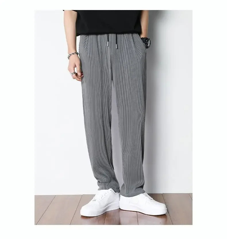Summer White Casual Pants Men's Ice Silk Pants Men's Drape Floor Mop Pants Korean Straight Loose Wide Leg Long Pants
