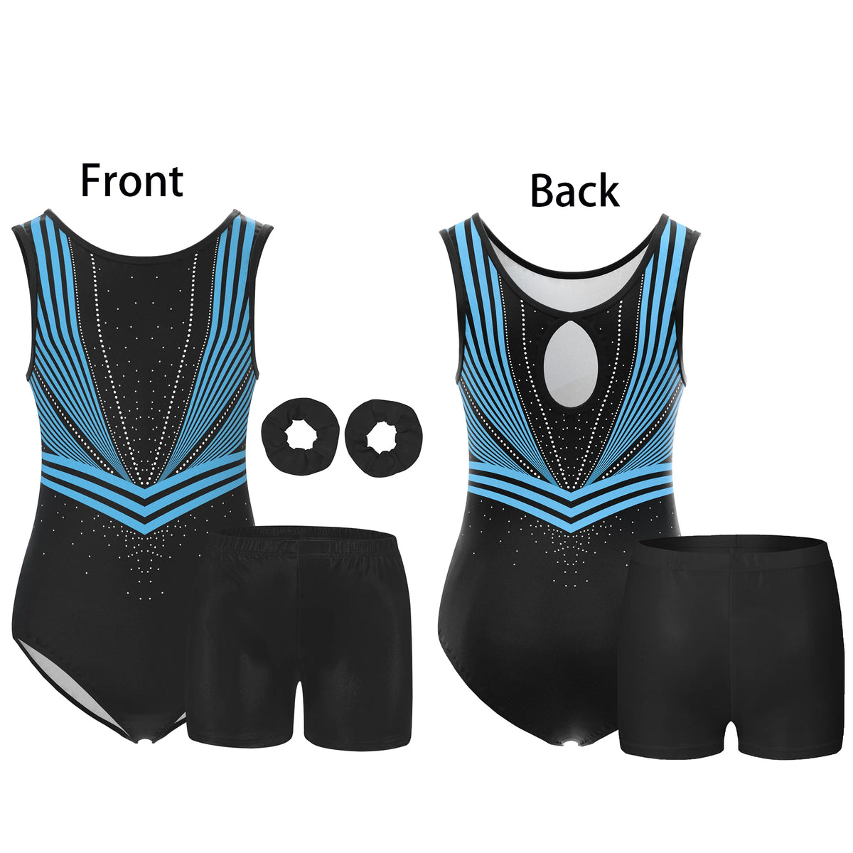 4 Piece Gymnastics Leotards for Girls Sleeveless Athletic Biketard Kids Water-drop Back Unitard Tumbling Activewear Outfits