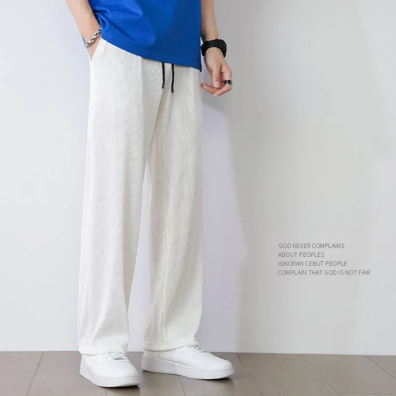 Summer White Casual Pants Men's Ice Silk Pants Men's Drape Floor Mop Pants Korean Straight Loose Wide Leg Long Pants