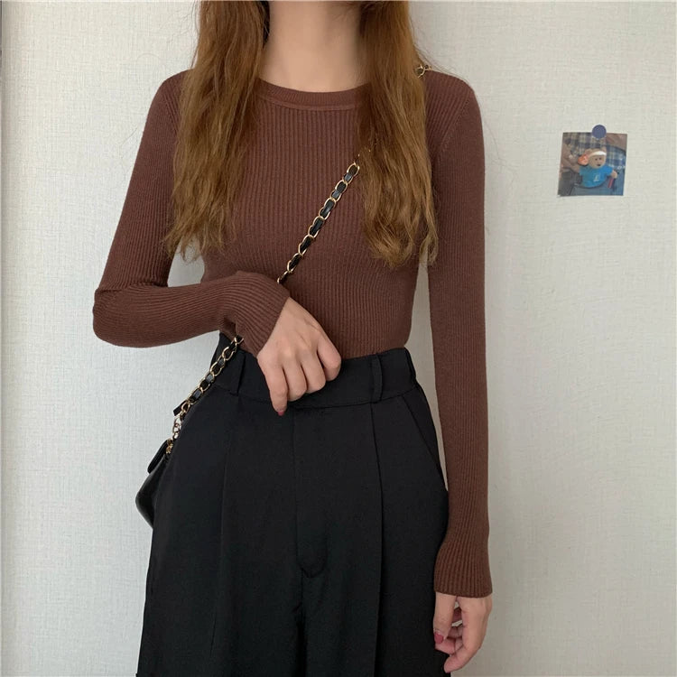 2026 Basic Tops Women Sweater Autumn Winter Long Sleeve Pullover Fashion O-neck Elastic Female Winter Solid Knitted Jumper